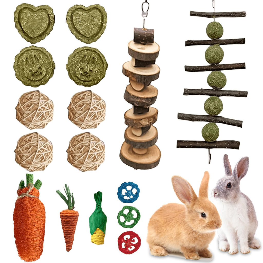 Molbory Pack of 16 rabbit toys, activity chew toys, rabbit accessories with apple sticks, Timothy hay sticks, small animals, molar dental care for hamsters, guinea pigs, parrots - PawsPlanet Australia