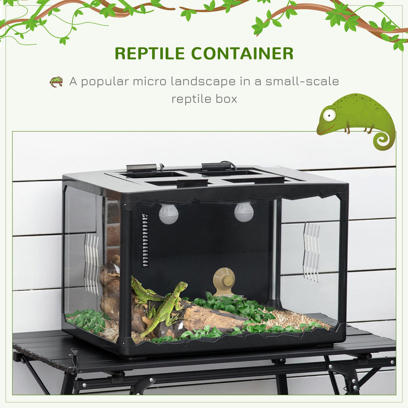 PawHut Reptile Terrarium Insect Breeding Tank Vivarium Habitats with Thermometer Lamp Holders Hanging Basin for Lizards, Horned Frogs, Snakes, Spiders 60 x 40 x 40.5cm - PawsPlanet Australia