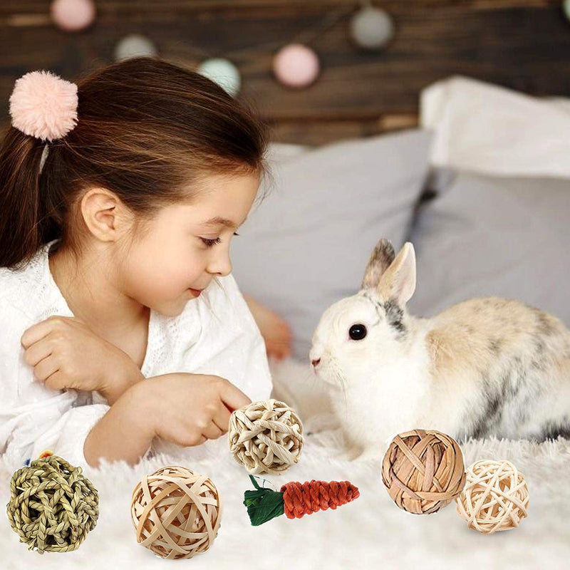 mellystore Rabbit Chew Toy 8PCS Small Animals Chew Toy Rabbit Chew Balls Hamster Chew Toy Guinea Pig Toy Natural Chew Balls for Small Animals Rabbits Chinchillas Hamsters - PawsPlanet Australia