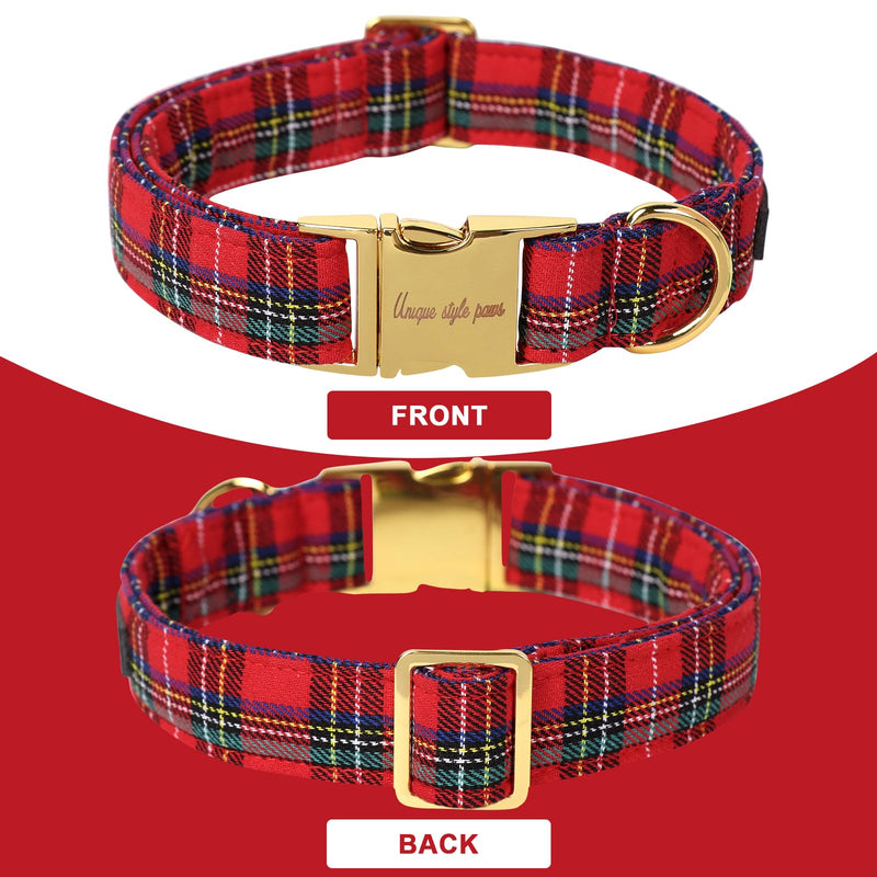 Unique style paws Dog Collar Pet Gift Adjustable Soft and Comfortable Checked Collars for Small Medium Large Dogs M ScottishRed - PawsPlanet Australia