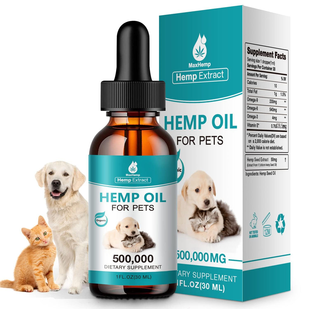 Hemp Oil for Pet Joint Health Supplement for Dog 500,000 Max Potency Help Cat Anxiety Stress Pain Inflammation Skin Allergies Relief Sleep Aid Calm Tincture Oils - PawsPlanet Australia