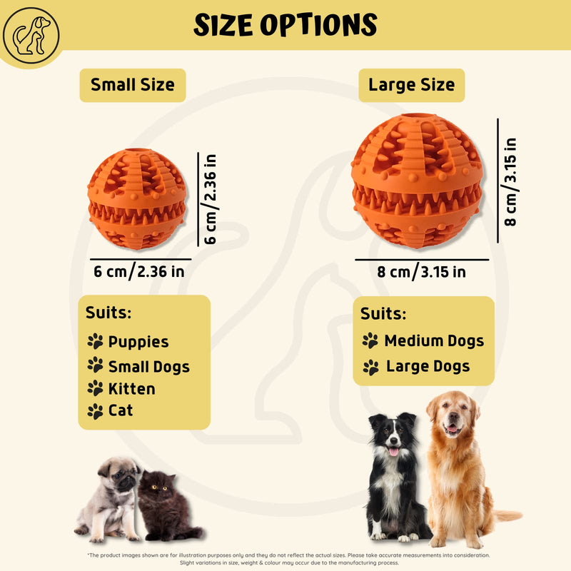 PawsOnly Dog Ball for Small Large Dogs | Food ball for dogs | Puppy toys | Natural rubber | Dental Care Dog Toys | Dog Toy Intelligence Ball (Small 6 cm, Orange) Small 6 cm - PawsPlanet Australia