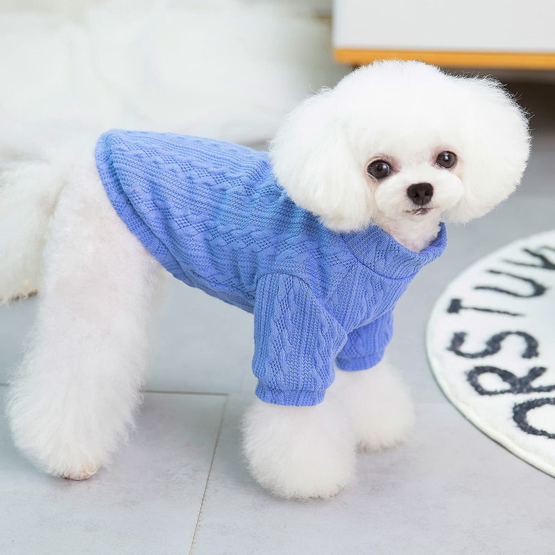 SMALLLEE_LUCKY_STORE Pet Cable Knit Pullover Jumpers Sweaters for Small Dogs Cat Girl Boy Cozy Soft Mock Neck Shirt Sweatshirts Warm Winter Coat Puppy Yorkie Chihuahua Clothes S blue - PawsPlanet Australia