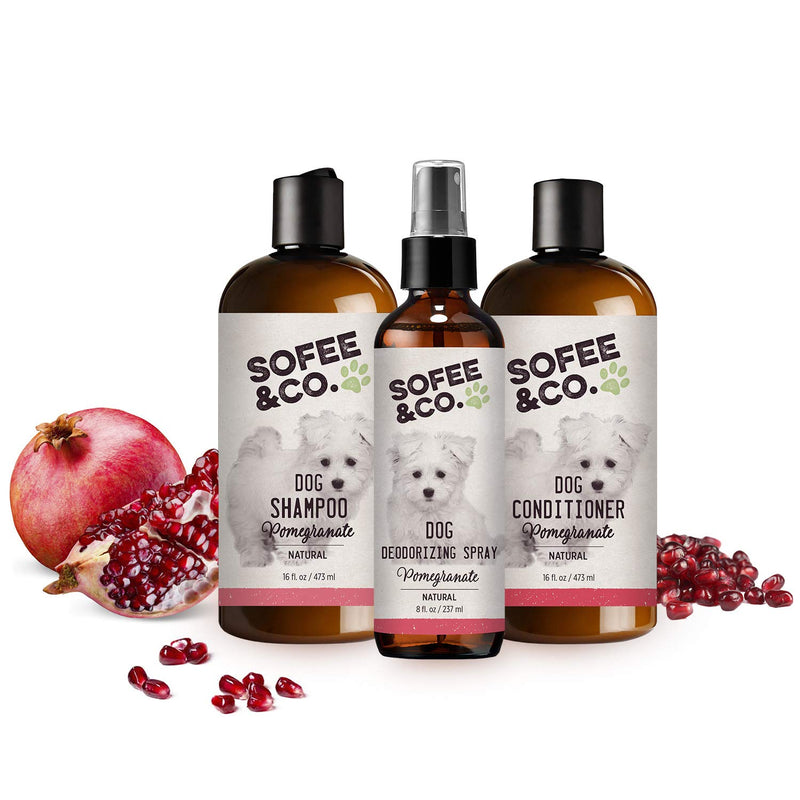 [Australia] - Sofee & Co. Natural Dog Puppy Shampoo - Clean Moisturize Deodorize Detangle Soothe Soften Normal Dry Itchy Flaky Allergy Sensitive Skin. Prevent Mattes. 16 oz Pomegranate 