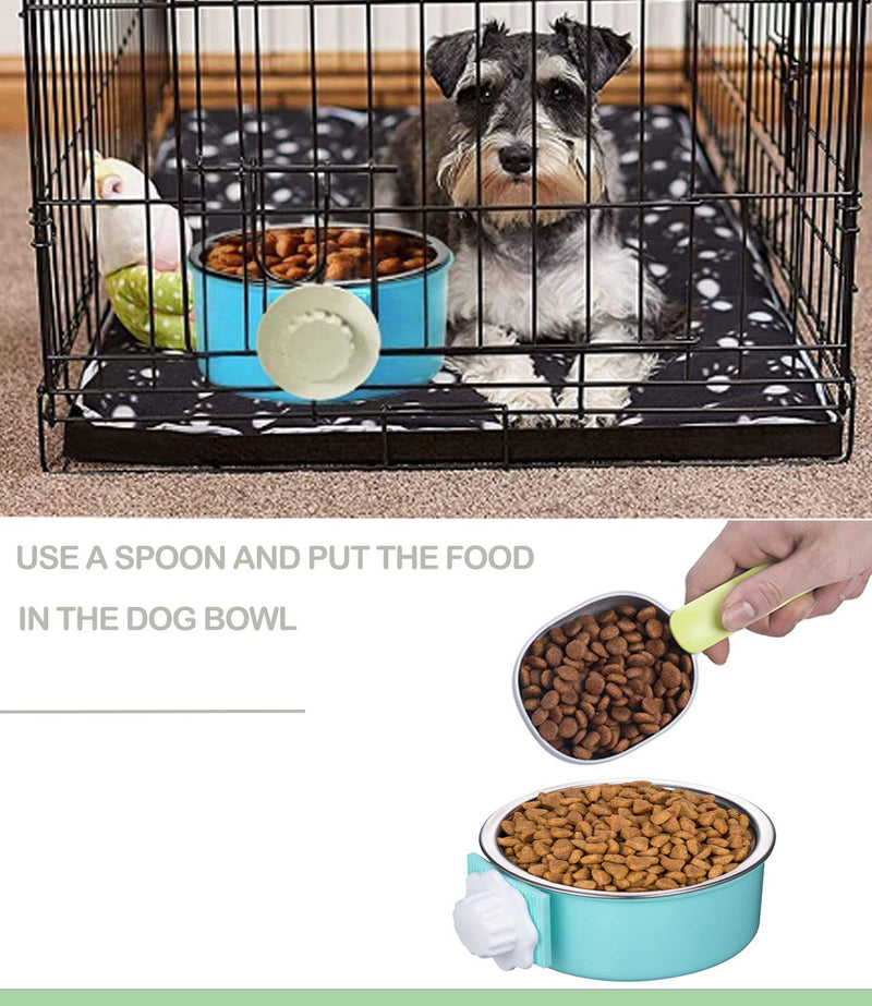 Mechpia 2 Pieces Crate Dog Bowl, Removable Stainless Steel Pet Kennel Hanging Food Water Feeder Bowl Cage Coop Cup with Spoon for Puppy Medium Dog Cat Rabbit Ferret Bird - PawsPlanet Australia