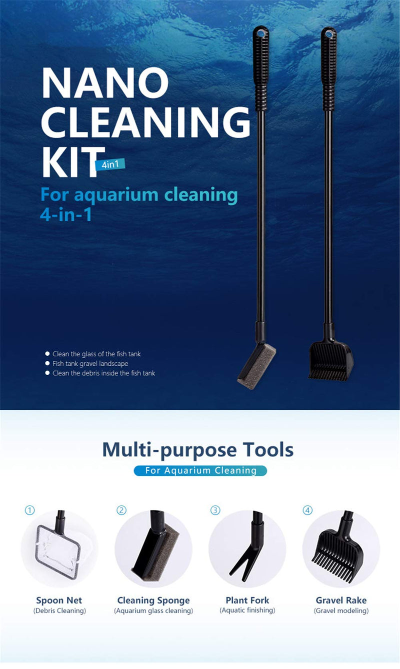 Joyeee Aquarium Cleaning Tool Kit, Fish Tank Cleaner Kit Gravel Cleaner Algae Scraper Glass Scrubber Pad Sponge Fish Net Gravel Rake Long Cleaner Brush Set #1 - PawsPlanet Australia