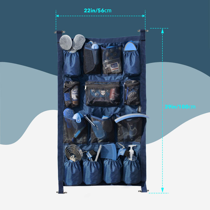 Harrison Howard Equine Long Trailer Door Caddy 1680D Durable Fabric with 14 Pockets Horse Trailer Door Caddy Grooming Bag Stall Organizer 40”L x 22”W Deep Navy - PawsPlanet Australia