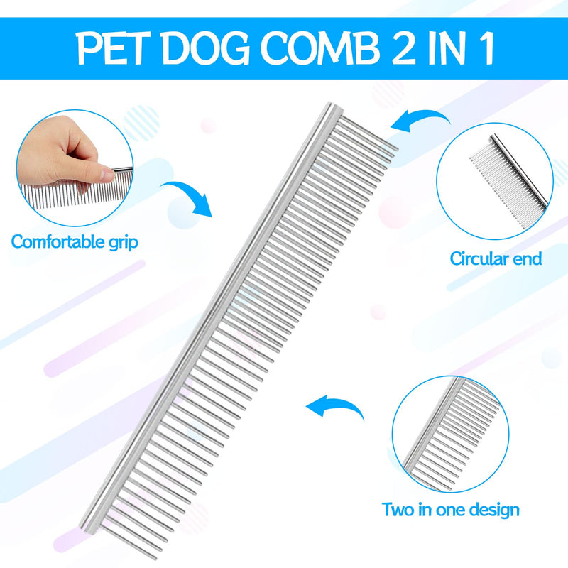 Rounded Teeth Dog Comb, 1 Piece 2-in-1 Silver Stainless Steel Pet Comb Dog Combs Stainless Steel Pet Grooming Comb for Removing Tangles Hair - PawsPlanet Australia