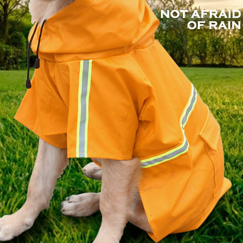 QUACOWW Dog Raincoat for Medium and Large Dogs Adjustable Waterproof Pet Rain Jacket with Lightweight Reflective Hoodies Safety Rain Poncho Coat for Outdoor Walking(Orange) - PawsPlanet Australia