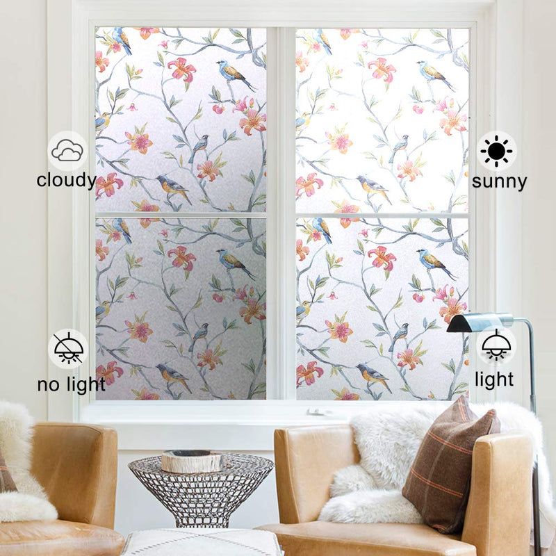 MSUP Window Film Privacy Non-Adhesive Frosted Bird Window Clings Stained Glass Window Film for Decor Home Office Bathroom Kids Room 17.7''x78.7'' Birds-3 17.7-inch by 78.7-inch - PawsPlanet Australia