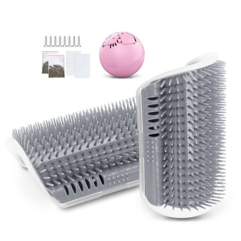JEEZAO Pack of 2 Cat Self Groomer, Cat Corner Brush Massage Comb with Catnip Bag and Ball, Grooming Brush for Antipruritic Table (Grey) Grey - PawsPlanet Australia