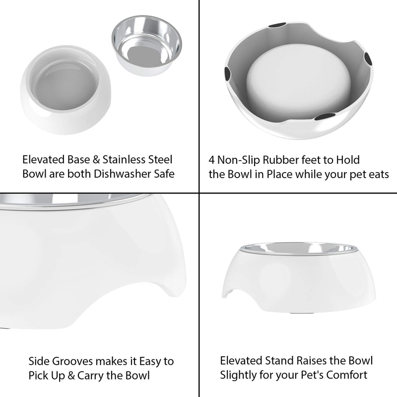 [Australia] - PETMAKER Pet Bowls – Raised Stainless Steel & Plastic Nonslip Rubber Bottom Food & Water Station for Pets White 12 oz 