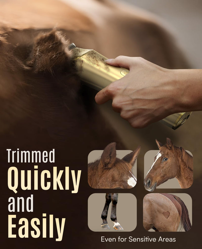 oneisall Horse Clipper for Thick and Matted Hair, Wireless Horse Clipper Long Hair Horse Razor Horse Trimmer with 2 Speeds Gold - PawsPlanet Australia