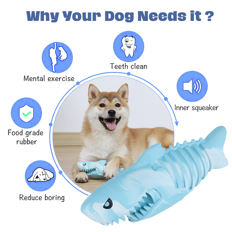 Dog Toys for Aggressive Chewers Large Breed, Squeaky Chew Toys for Medium Dogs, Tough Durable Dog Toys with Natural Rubber for Dental Care, Shark Design Dog Toothbrush Chew Toys for Teeth Cleaning - PawsPlanet Australia