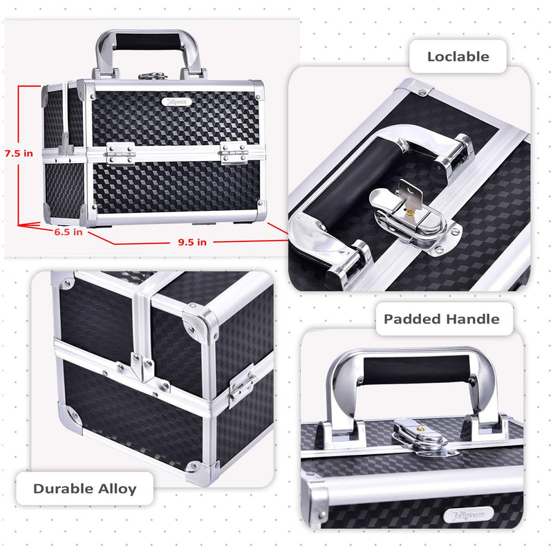 Joligrace Makeup Box Vanity Case Cosmetic Organiser Case Beauty Box with Mirror and Magnification(5X) Spot Mirror, Black - PawsPlanet Australia
