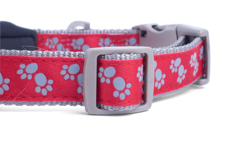 Petface Signature Padded Dog Collar, Medium, Red With Grey Paws - PawsPlanet Australia