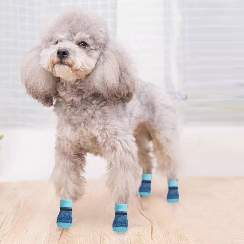YAODHAOD Anti-Slip Dog Socks with Adjustable Straps Reinforcement, Knit Dog Paw & Cat Paw Protector for Indoor Wear - Hardwood Floor Traction Control for Small & Medium Pet S:2.4x1.2in Blue - PawsPlanet Australia