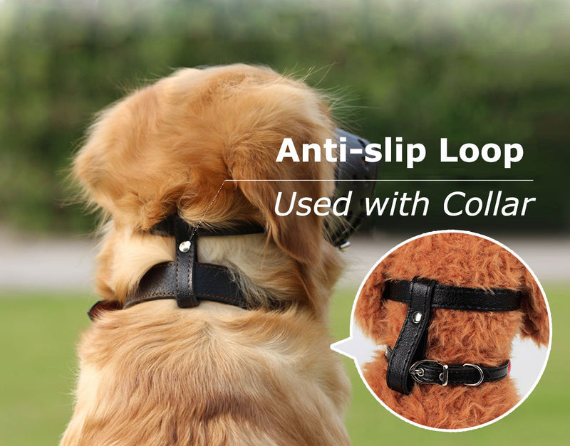 [Australia] - Barkless Dog Muzzle Leather, Comfort Secure Anti-Barking Muzzles for Dog, Breathable and Adjustable, Allows Drinking and Eating, Used with Collars L Brown 