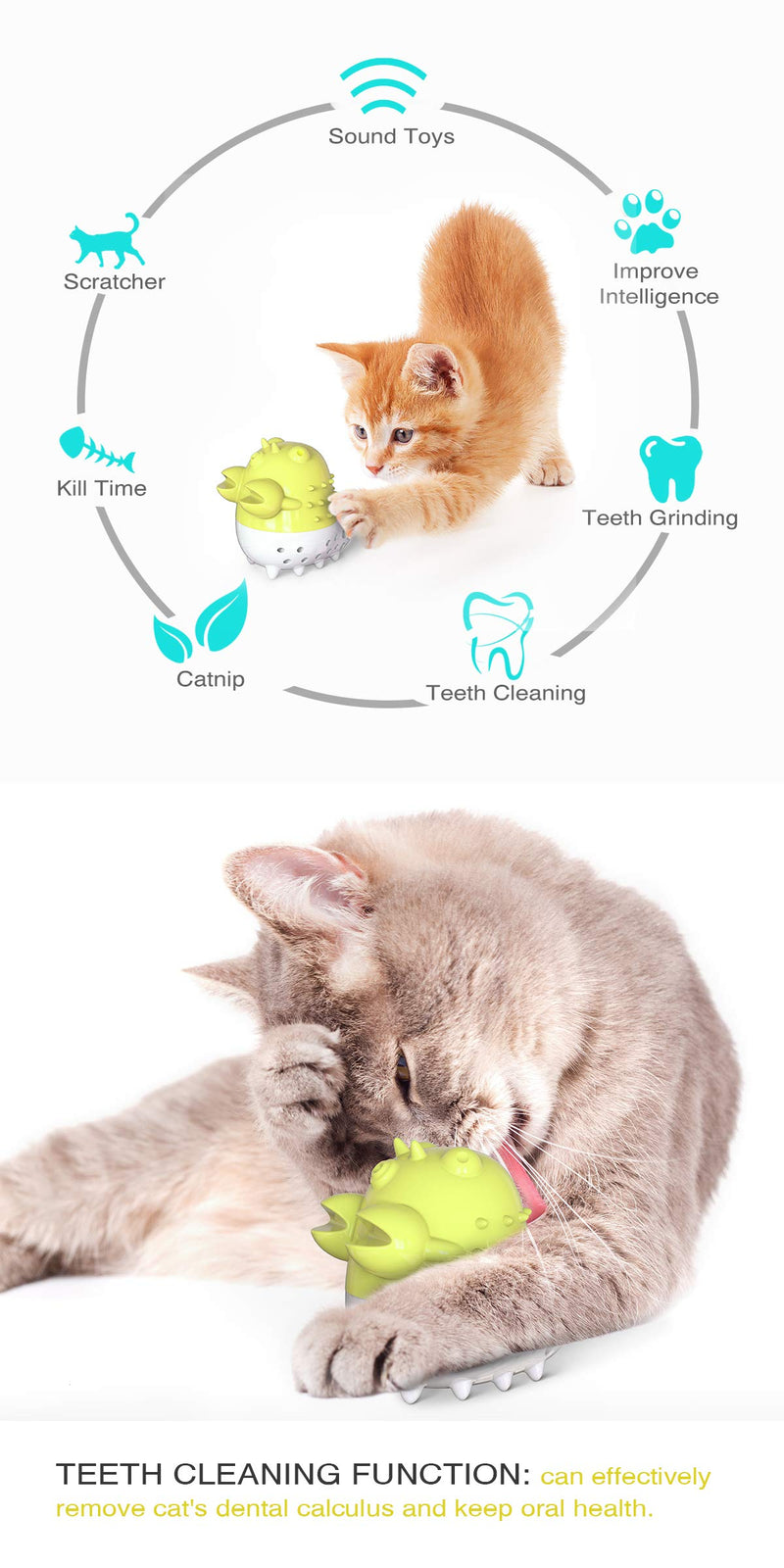 [Australia] - Potaroma Catnip Toy Dental Care Cat Toothbrush Toys Refillable Cat Mint Interactive Playing Feeding Toy with Bell for Kitten Kitty Cats Teeth Cleaning – Yellow 