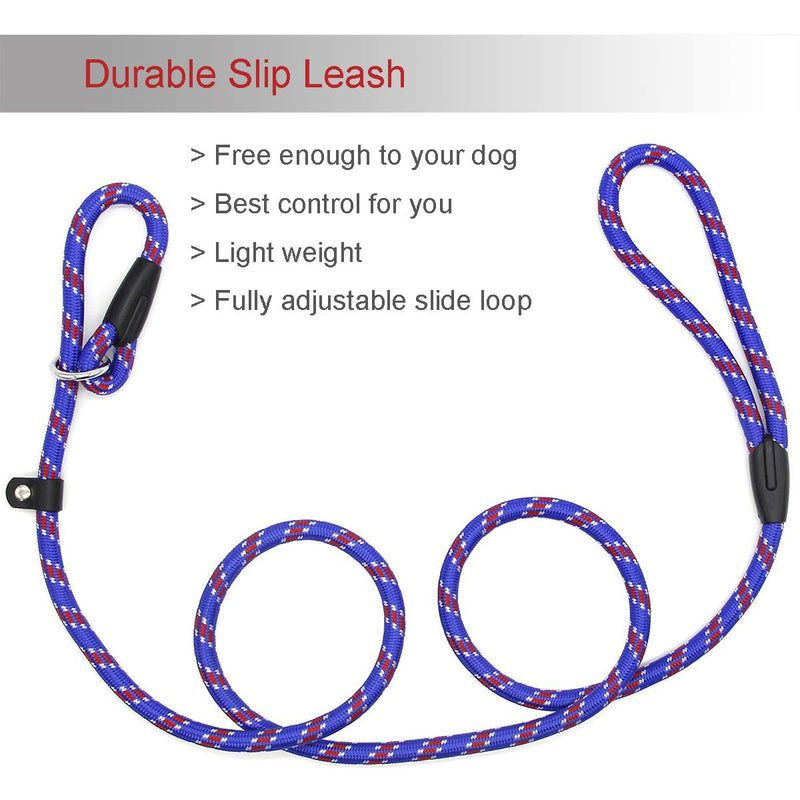 [Australia] - Coolrunner Durable Dog Slip Rope Leash, 5 FT Dog Training Leash, Strong Slip Lead, Standard Adjustable Pet Slipknot Nylon Leash for Small Medium Dogs(10-80 lb) Blue 