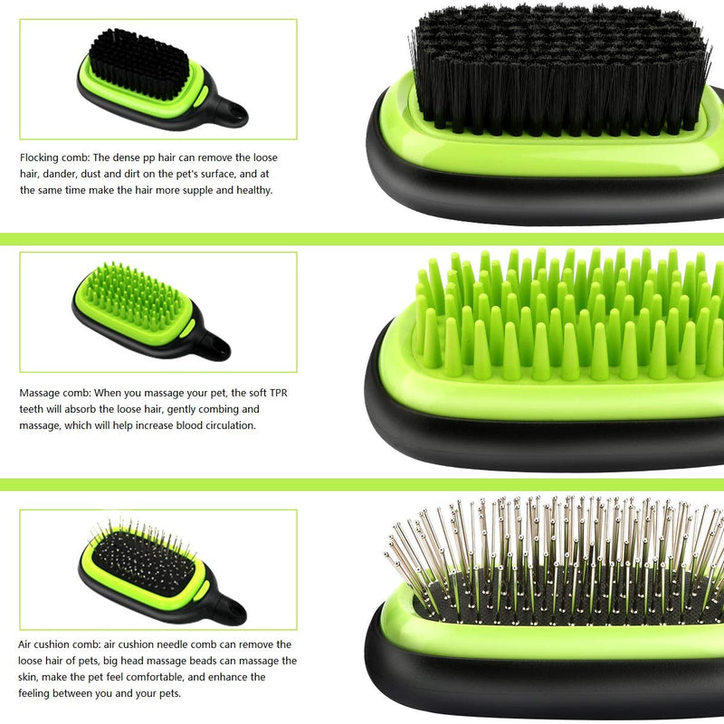 CestMall 3 in 1 Pet Grooming Combs, Cat Cambing Brush Tool Finishing Hair Trimmer Soft Air Cushion Comb Massage Comb for Cat/Dog/Rabbit(Green) - PawsPlanet Australia