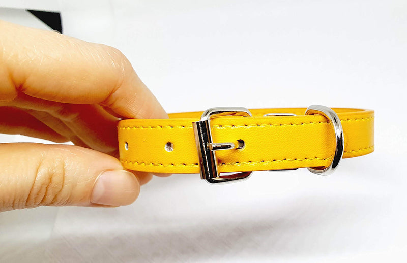 Durable Light Weight Soft Leather Collar For Small Dogs Cats Pets, Length -30 cm (11.8") (Yellow) Yellow - PawsPlanet Australia