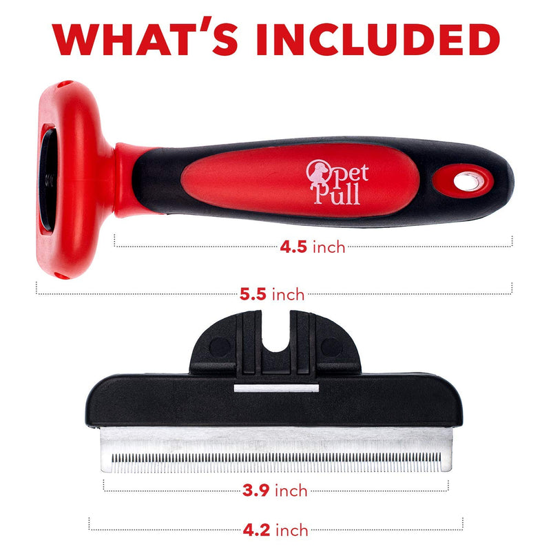 [Australia] - PET PULL Pet Grooming Brush - Professional Deshedding Tool for Dogs & Cats - Reduces Shedding Up to 95% - Pet Knot Detangler Comb w/Anti-Slip Handle & Detachable Head - Long & Short Dead Hair Remover 