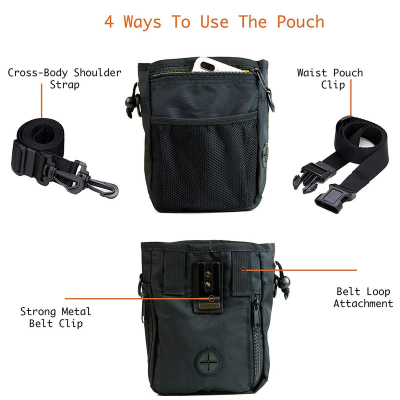 [Australia] - HANWELL Dog Treat Pouch with 2 Poop Bags Dispenser, Hand-Free Pet Training Pocket with Adjustable Waist Belt and Shoulder Strap for Running Carry Food and Toys Black 