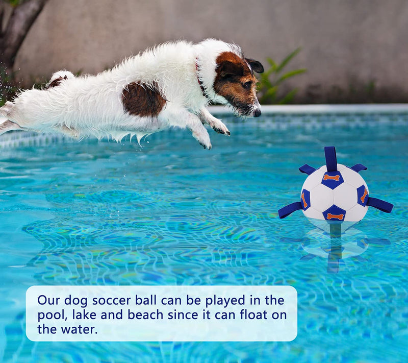 Dog Soccer Ball with Grab Tabs, Interactive Dog Toys Balls for Medium Large Dogs, Fun Dog Tug Toy for Tug of War, Indoor-Outdoor Dog Water Toys (7 Inch) - PawsPlanet Australia