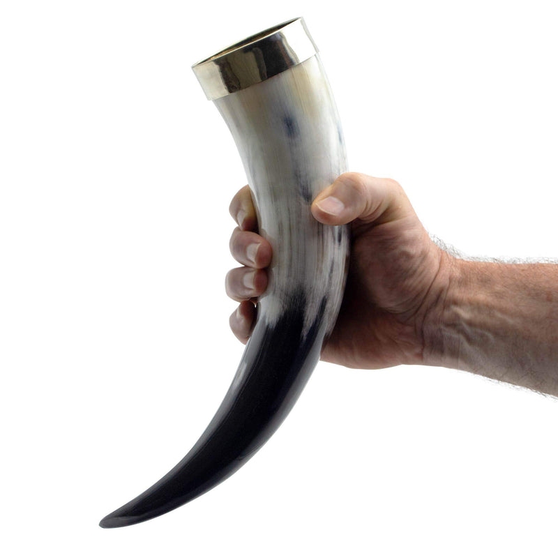 Norse Tradesman Genuine 20" Ox-Horn Viking Drinking Horn with Horn Stand & Brass Rim | Burlap Gift Sack Included | "The Classic", Polished, 20-Inch 20 Inches Horn Stand - Brass Rim, Polished - PawsPlanet Australia