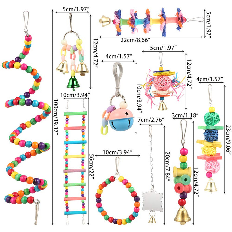 Bird Cages Accessories, 10pcs Colorful Bird Perch Stand Platform, Wooden Ladders Hammock, Swings Bird Parrot Toys with Bells for Small Medium Parrots，Conures, Cockatiels, Budgie, and Lovely Birds - PawsPlanet Australia