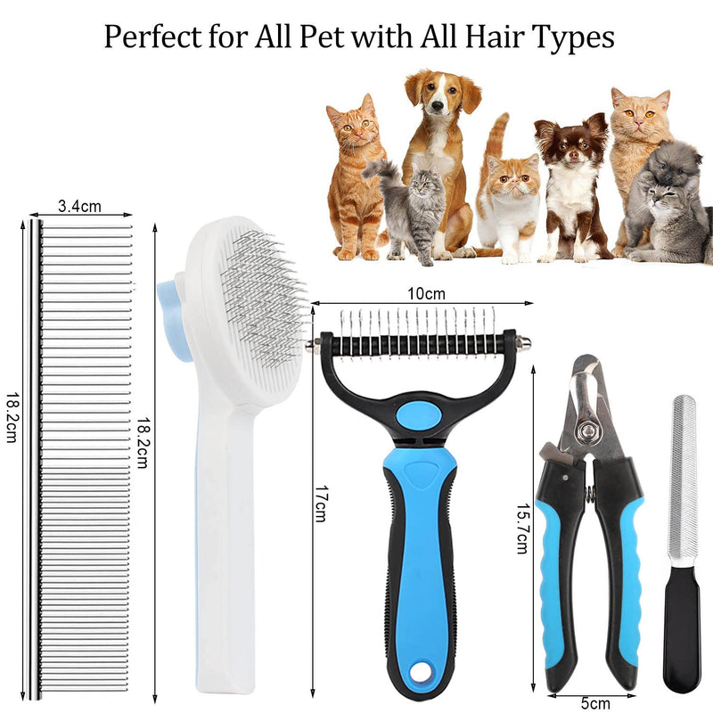 Pet Grooming Brush 5 in 1, Double Sided 9+17 Stainless Steel Undercoat Brush with Dog Comb and Claw Trimmer, Animal Hair Brush for Large, Medium, Small Dogs and Cats - PawsPlanet Australia