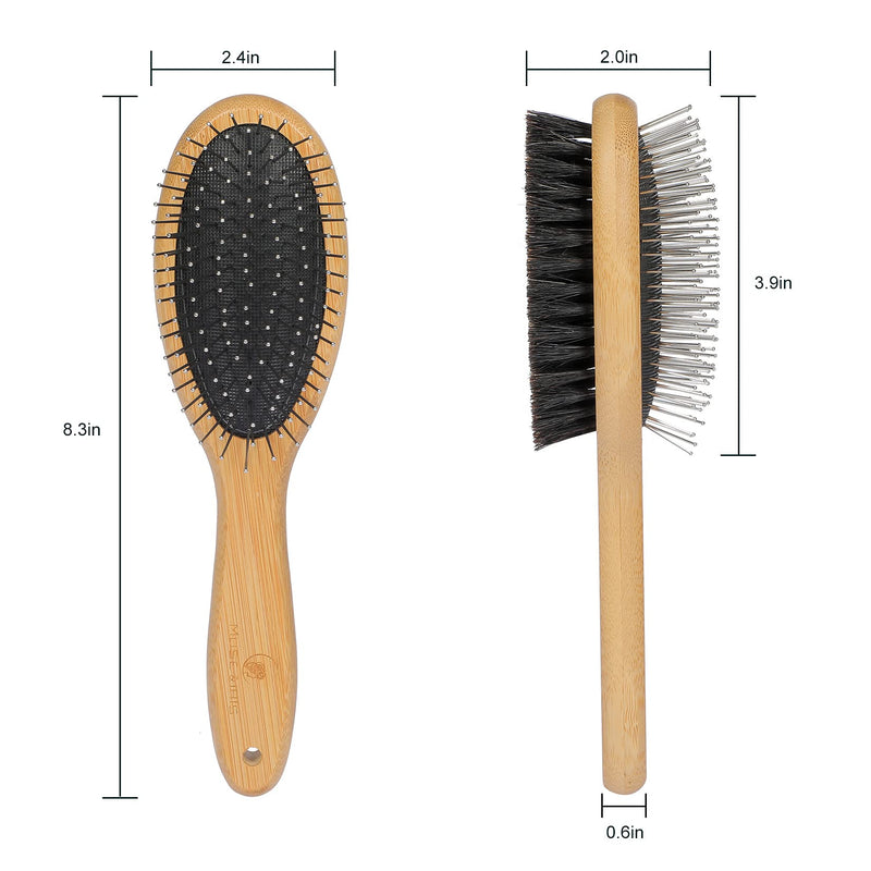 Dog & Cat Brush Slicker Grooming Combo Double Sides Elegant Bristle & Round Pin Detangles & Softens Coat for Shedding Short Medium Long Hair Remove Loose Hair, Fur & Dirt - PawsPlanet Australia