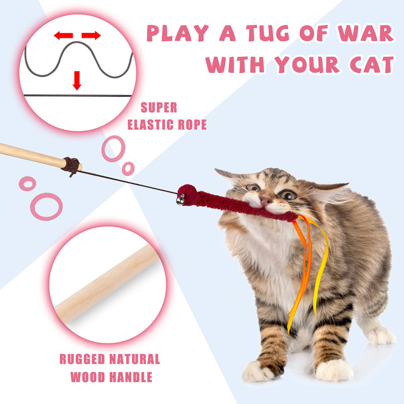 JXFUKAL 4PCS Cat Wand Toys, Interactive Cat Toys with Worm Design, Colorful Ribbons & Bell for Kitty Kitten, Cat Toys for Indoor Cats Cat Teaser Cat String Toy Cat Accessories - PawsPlanet Australia