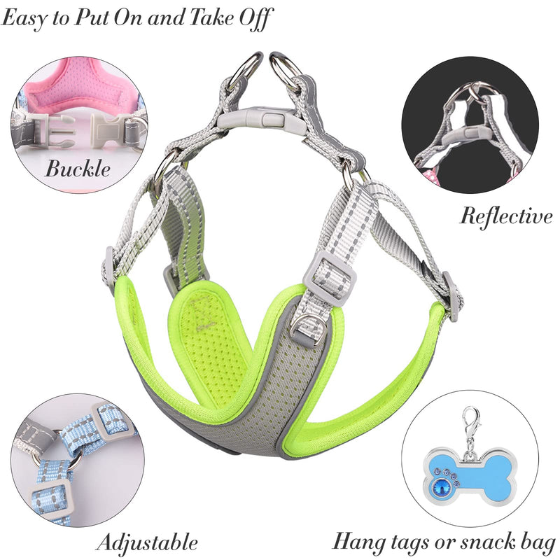 PETCARE Soft Mesh Dog Vest Harness and Leash Set Cute Reflective Adjustable Breathable Puppy Harnesses for Small Medium Large Dogs Cats No Pull Pet Walking Big Dog Harness XXS(Chest 14"-17") grey - PawsPlanet Australia