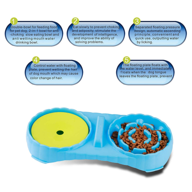 [Australia] - JUSTPET Anti Wet Mouth Slow Drink Pet Water Bowl, Anti Choke Slow Feeder Interactive Bloat Stop Dog Bowl, 2 in 1 Pet Double Bowl for Dogs Cats (Blue) 
