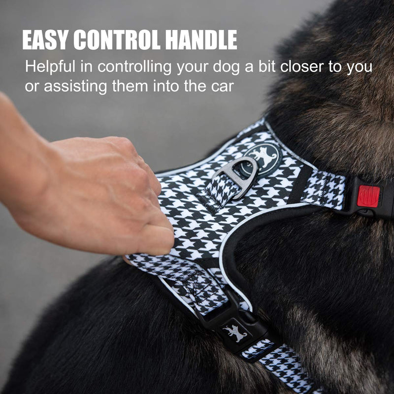 [Australia] - PoyPet No Pull Dog Harness, [Release on Neck] Reflective Adjustable No Choke Pet Vest with Front & Back 2 Leash Attachments, Soft Control Training Handle for Small Medium Large Dogs M (Neck: 14-20". Chest: 16-28") Houndstooth 