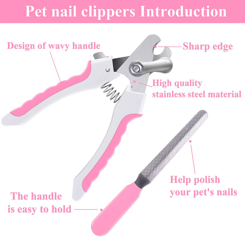 URATOT Pet Nail Clipper Set Professional Pet Nail Trimmer with Safety Guard to Avoid Over-cutting Include Nail Clipper and Nail File for Medium and Large Pets Dogs Cats, Pink S - PawsPlanet Australia