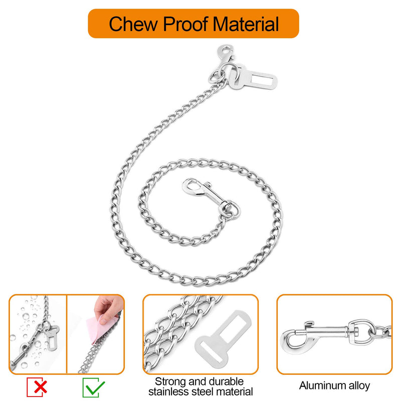 [Australia] - Pettom Metal Dog Car Seat Belt Chain Leash Pet Vehicle Safety Restraint Lead Stainless Steel Chew Proof Dog Car Leash Double Clips & Latch Attachment M 