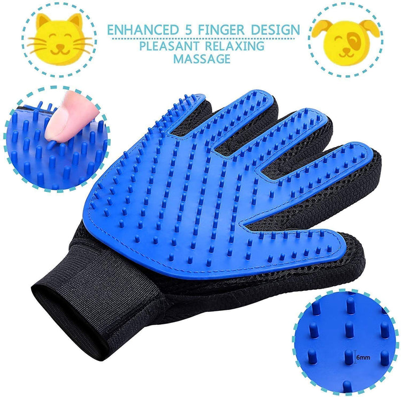 Biioltgs Pet Grooming Glove for Dogs, Horses, Bunnies and Cats, Pet Hair Remover Mitt, Gentle Deshedding Brush Glove, Hair Remover Mitt with Five Finger Blue - PawsPlanet Australia
