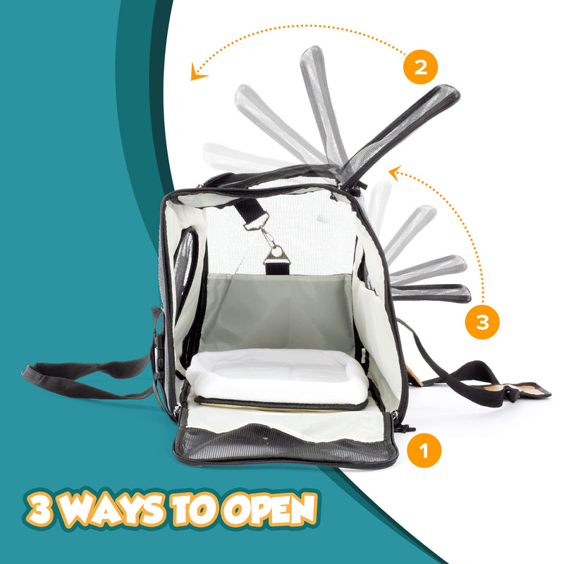 Petlicity Pet Carrier Linen Effect Folding Bag With Top And Side Opening, Removable Mat, Pet Dog Cat Puppy Transport, Breathable Mesh, Polar Fleece, Faux Leather with shoulder Strap (M (up to 17lb)) M (up to 17lb) - PawsPlanet Australia