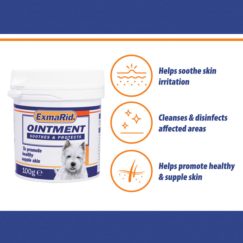 Exmarid | Dry Skin Formula for Dogs, with Starflower Oil (150 ml) & Ointment for Dogs with Dry & Itchy Skin | Helps Soothe Skin Irritation, Cleanse & Disinfect (100 G) + Ointment for Dogs - PawsPlanet Australia