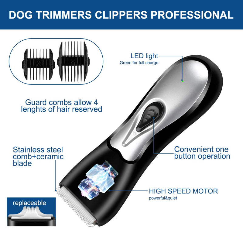 Runpetxon Dog Clippers, Washable 2 in 1 Dog Grooming Clippers Kit, Professional Dog Trimmers Clippers Cordless, Low Noise Dog Shaver USB Rechargeable, Pet Clippers for Dogs, Cats, Rabbits and More - PawsPlanet Australia