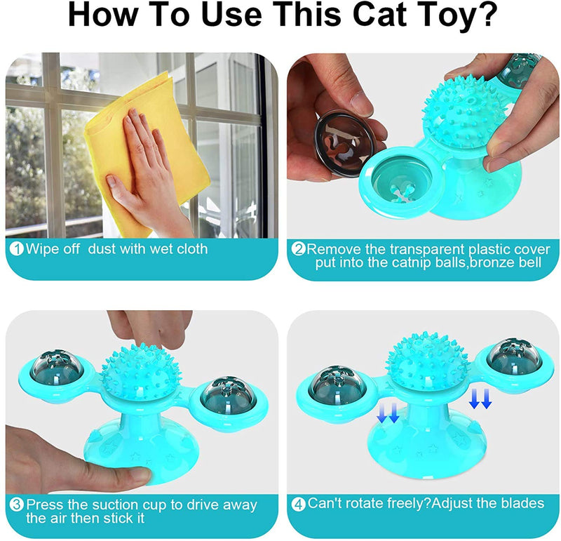 [Australia] - Windmill Cat Toy, Interactive Toys for Indoor Cats, Catnip Toys with Suction Cup LED Light Ball, Kitten Toys Durable Toothbrush Chew Toys Blue 