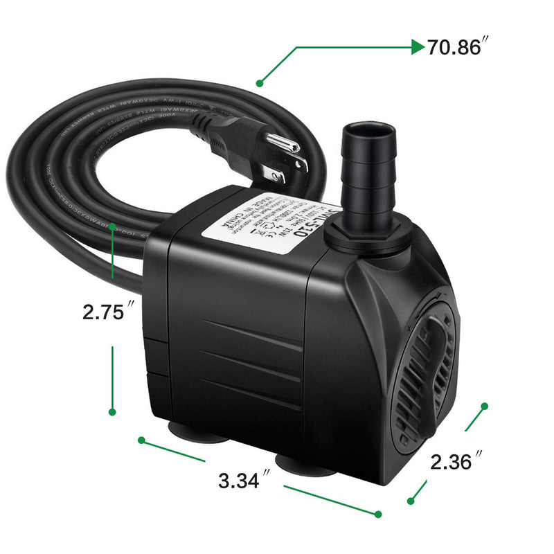 Jhua Fountain Pump 300GPH (1200L/H, 21W) Submersible Water Pump, Ultra Quiet Fountain Pumps Submersible Outdoor with 5.9ft Power Cord, 3 Nozzles for Aquarium, Fish Tank, Pond, Statuary, Hydroponics - PawsPlanet Australia