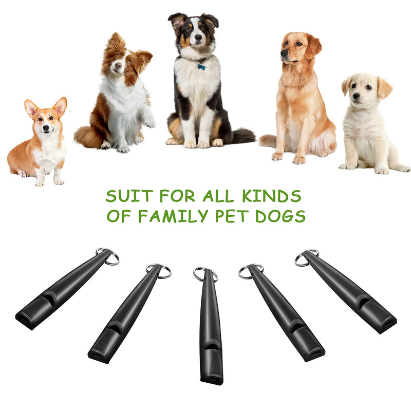 Weewooday 5 Pieces High Pitch Plastic Dog Whistles for Recall Training, Dog Training Whistle with Lanyards and Key Rings Black - PawsPlanet Australia