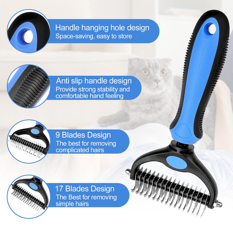 Mesybveo dog brush, cat brush for long hair, stainless steel dog brush undercoat, undercoat brush, double-sided 17+9 teeth, handle with hanging hole, dog brush against matting, for cats, dogs - PawsPlanet Australia
