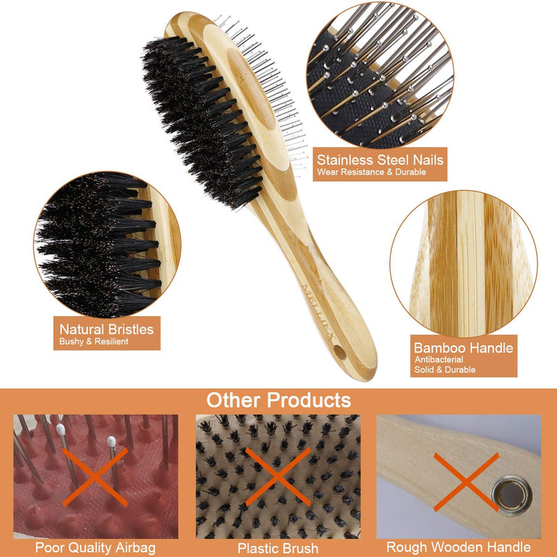 MELLIEX Double Sided Pet Grooming Brush, 2 in 1 Dog Brush Comb and Massage Brush Dog Grooming Tools for Dogs & Cats with Long or Short Hair - PawsPlanet Australia