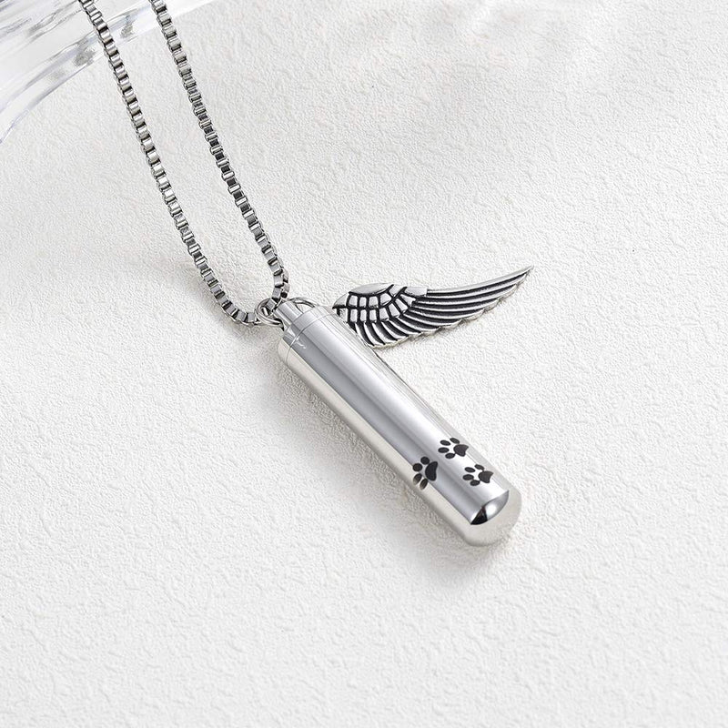 [Australia] - XSMZB Angel Wing Charm Cremation Jewelry for Ashes for Pet Dog Cat Stainless Steel Memorial Urn Necklace Keepsake Pendant Locket Silver-Size L 