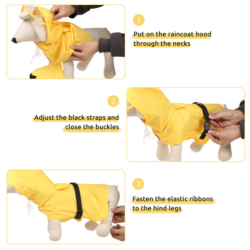 Queenmore Waterproof Dog Raincoat with PVC Poncho Hood, Lightweigth Small Dog Rain Coat with Adjustable Hood String Yellow - PawsPlanet Australia